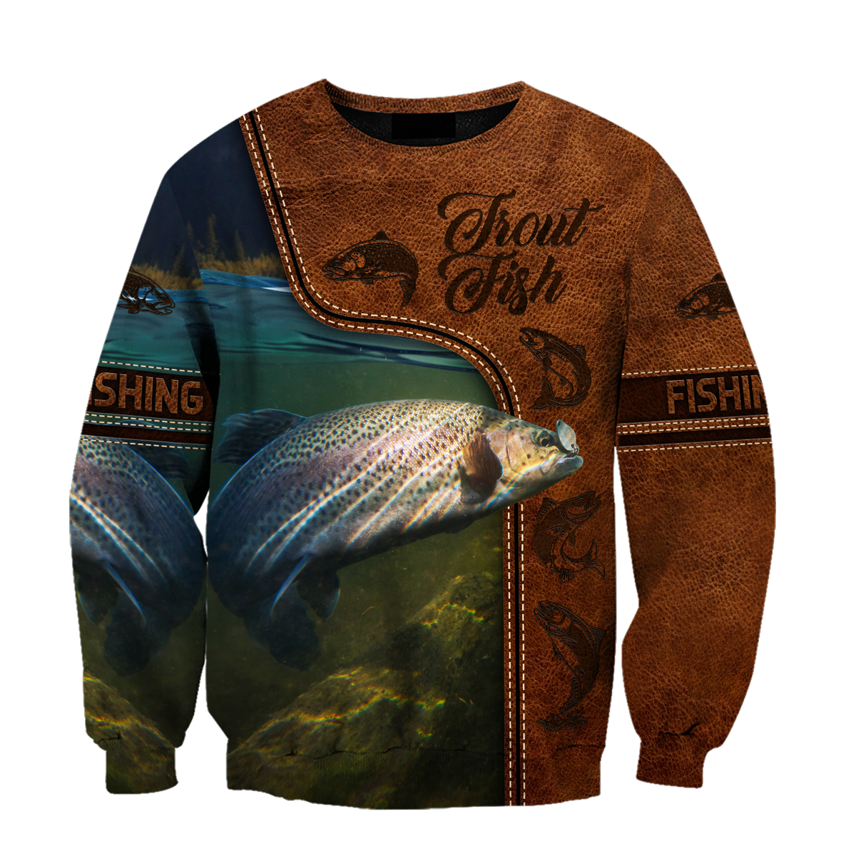 Trout Fishing water camo Cosplay leather 3D print shirts