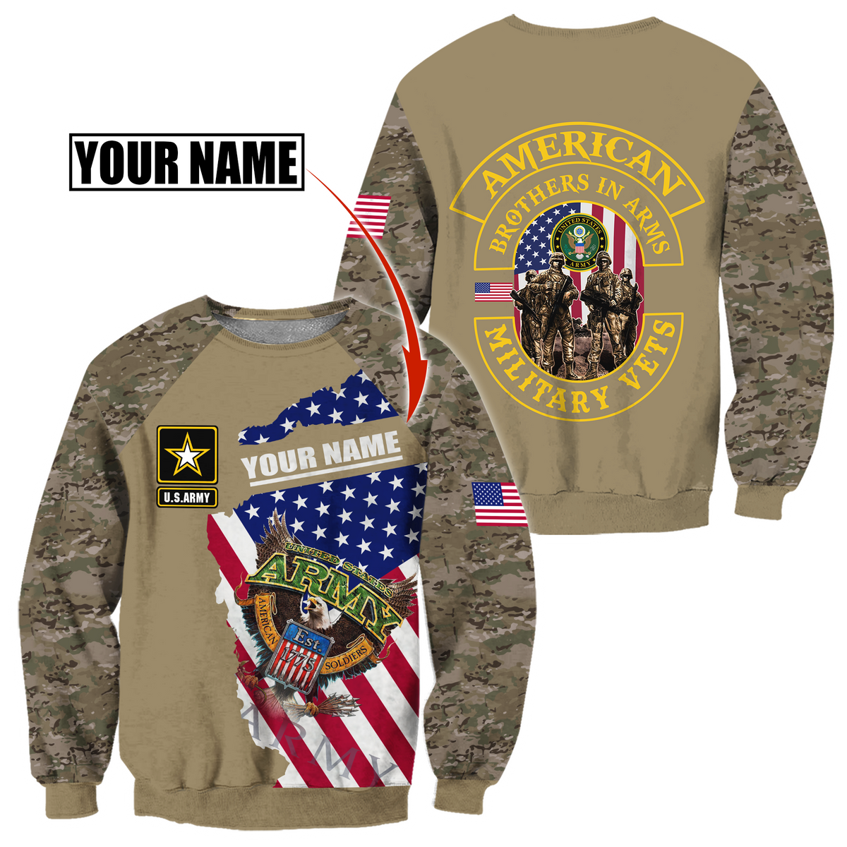 Custom name US Army Veteran Brothers in arms 3D print shirts