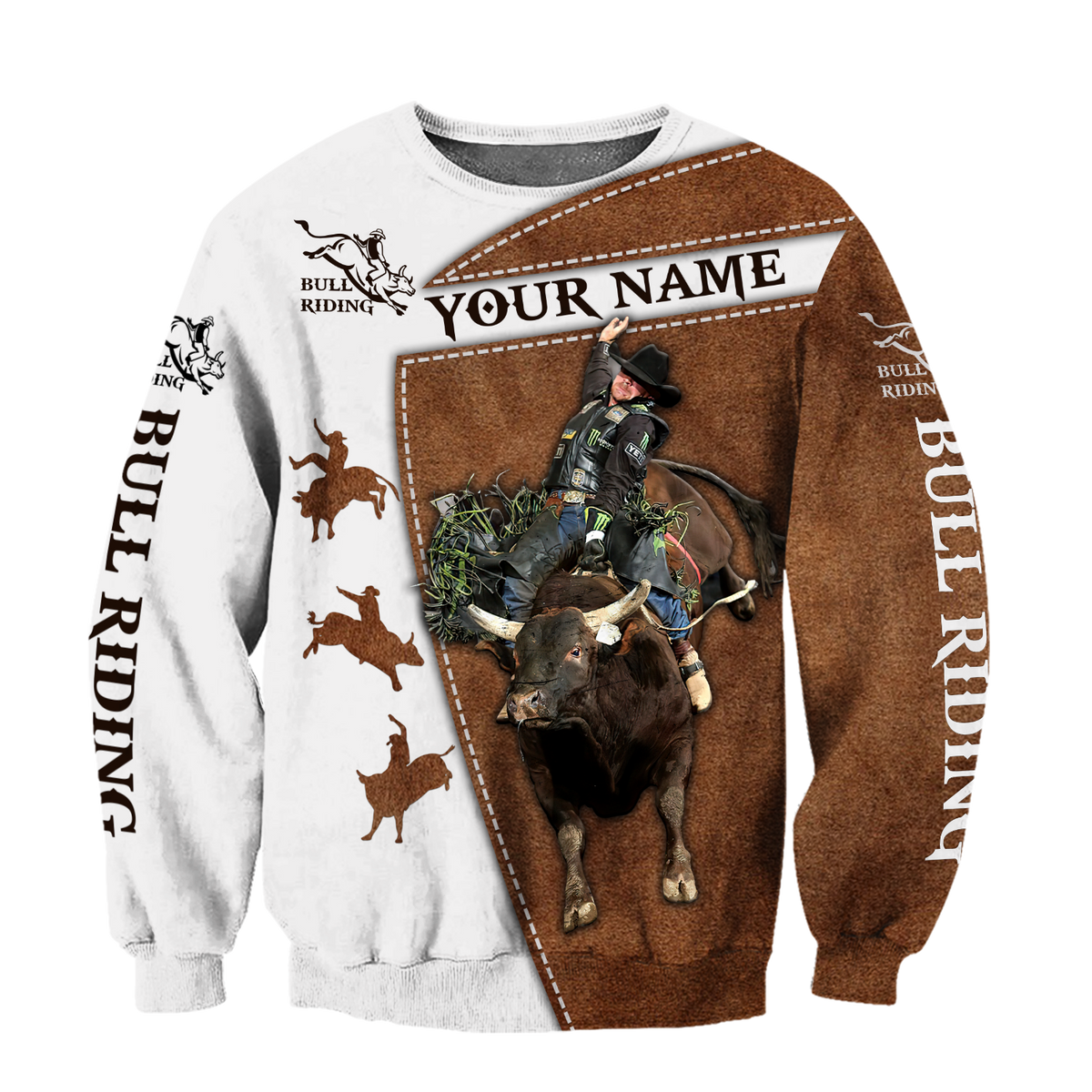 Personalized Name Bull Riding 3D All Over Printed Unisex Shirts Brown Bull