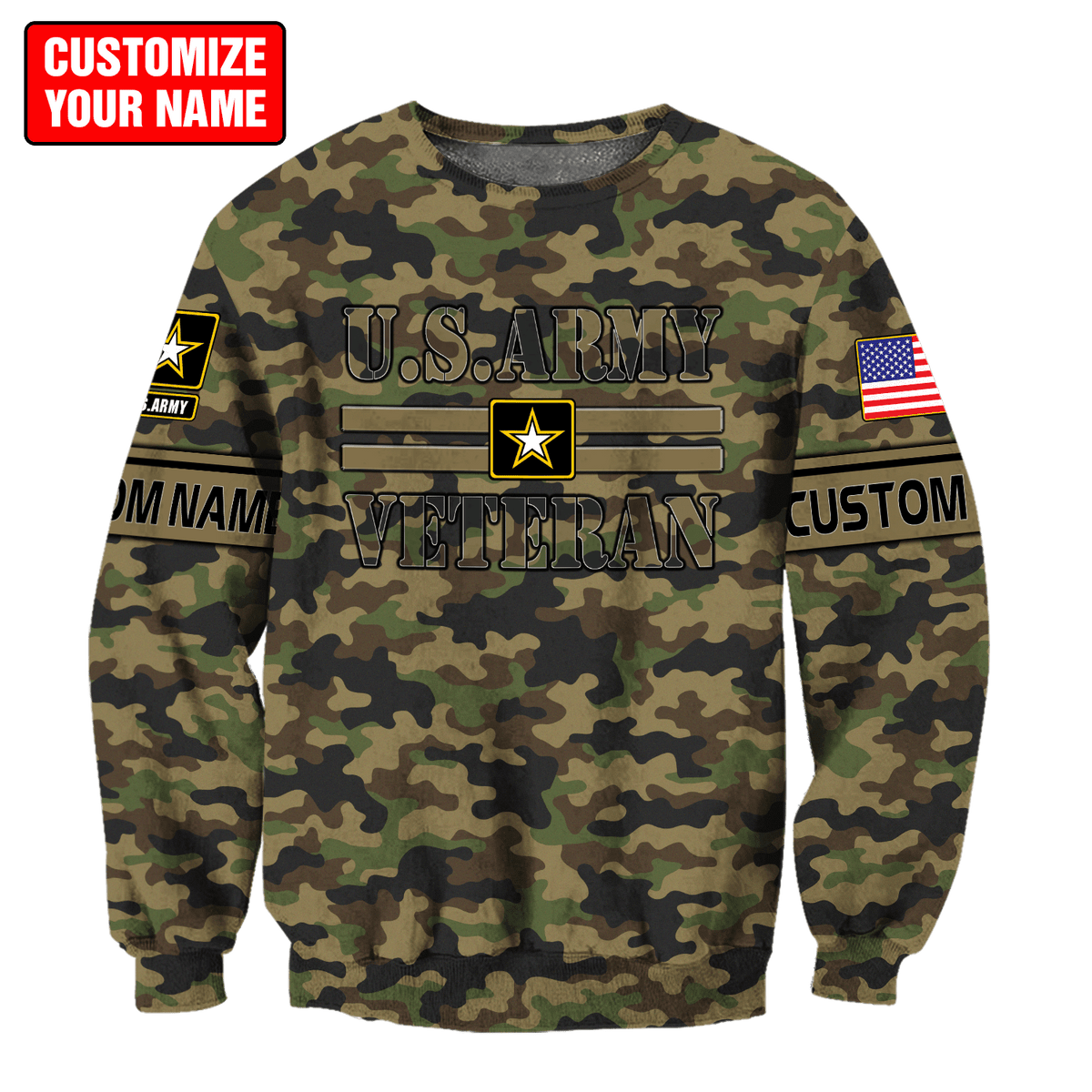 US Army Veteran Personalized Name 3D All Over Printed Unisex Hoodie