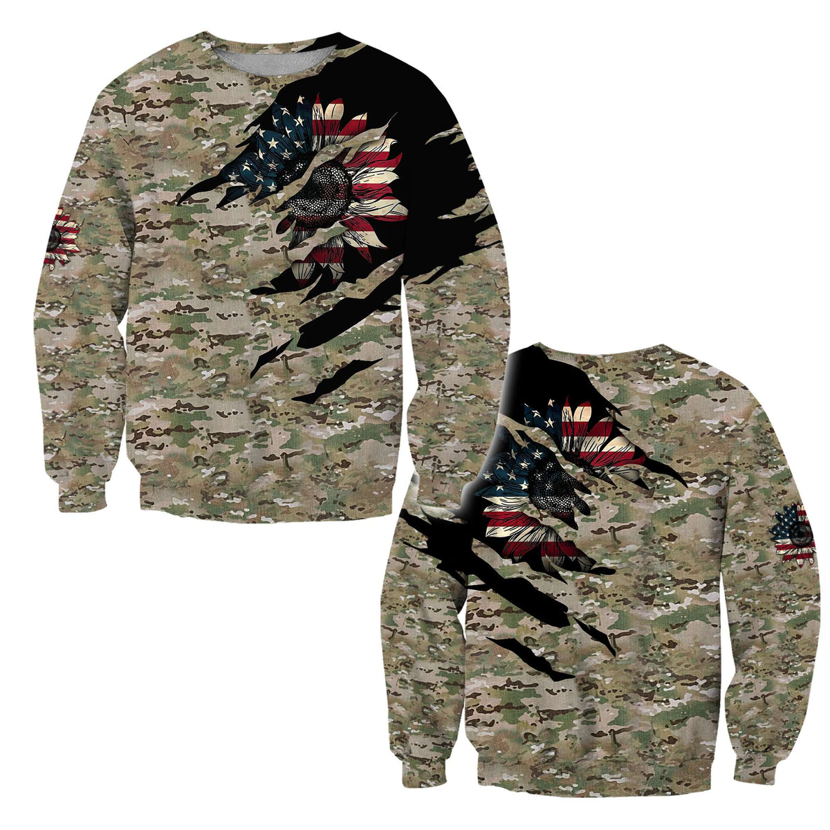 American Sunflower Camo 3D All Over Printed Unisex Shirts