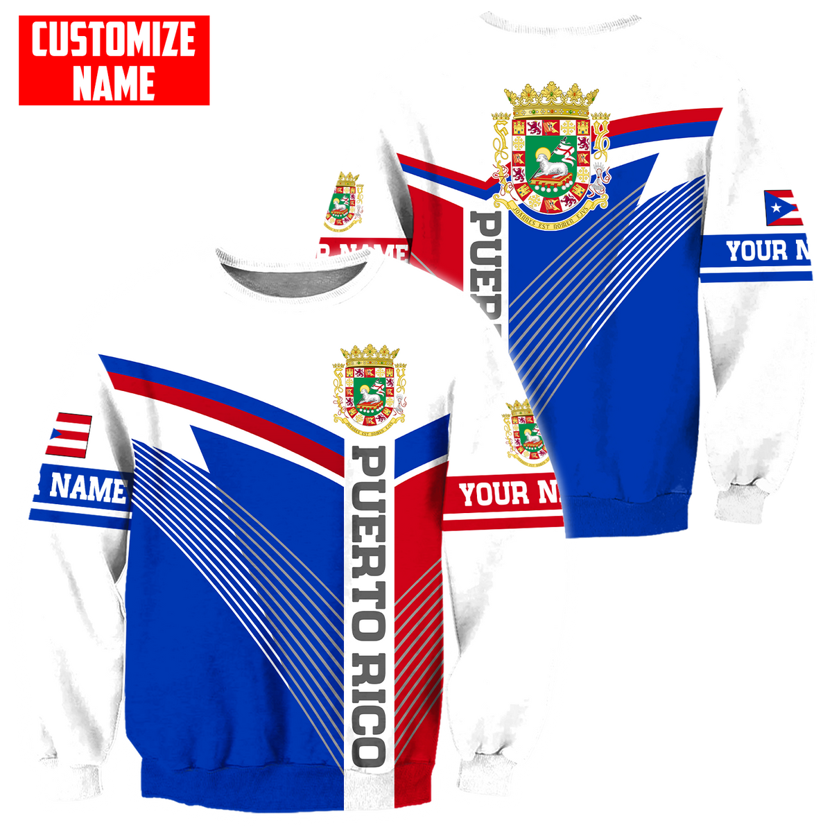 Customize Name Love For Puerto Rico 3D All Over Printed Unisex Shirts