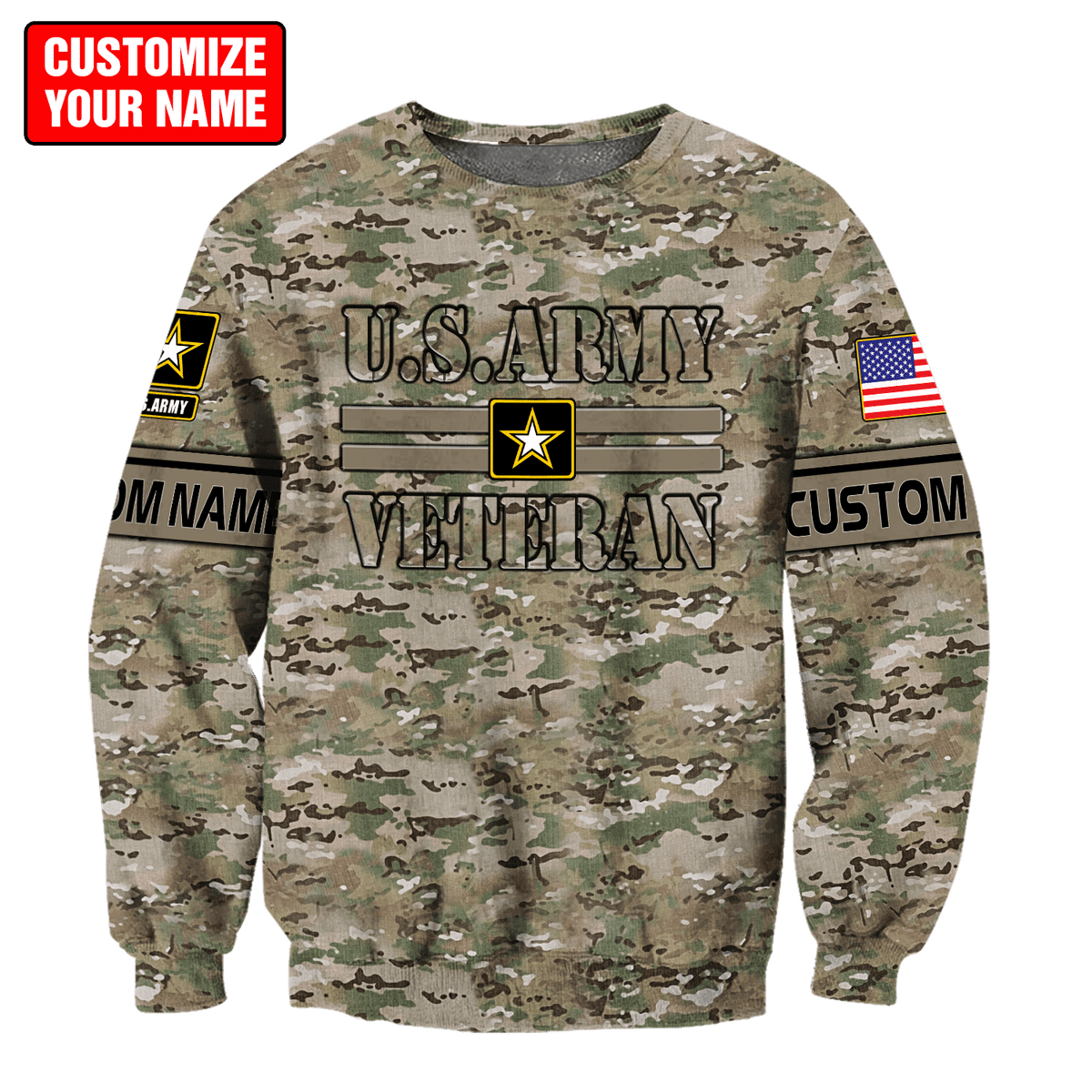 US Army Veteran Personalized Name 3D All Over Printed Unisex Hoodie