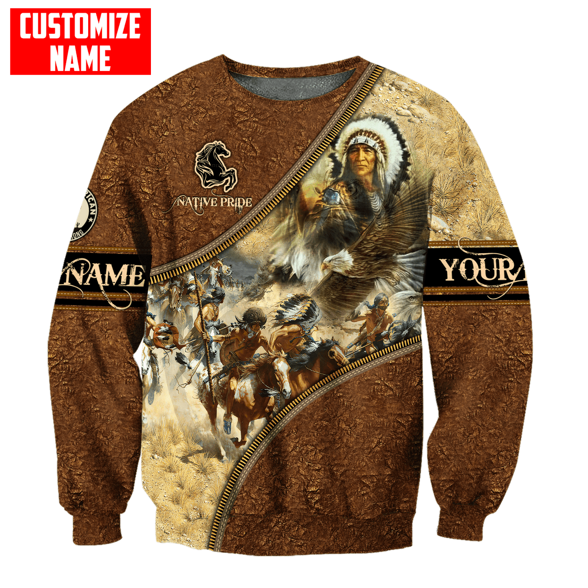 Customized name Eagle Chief Native Warrior American Spirit 3D All Over Printed Shirts