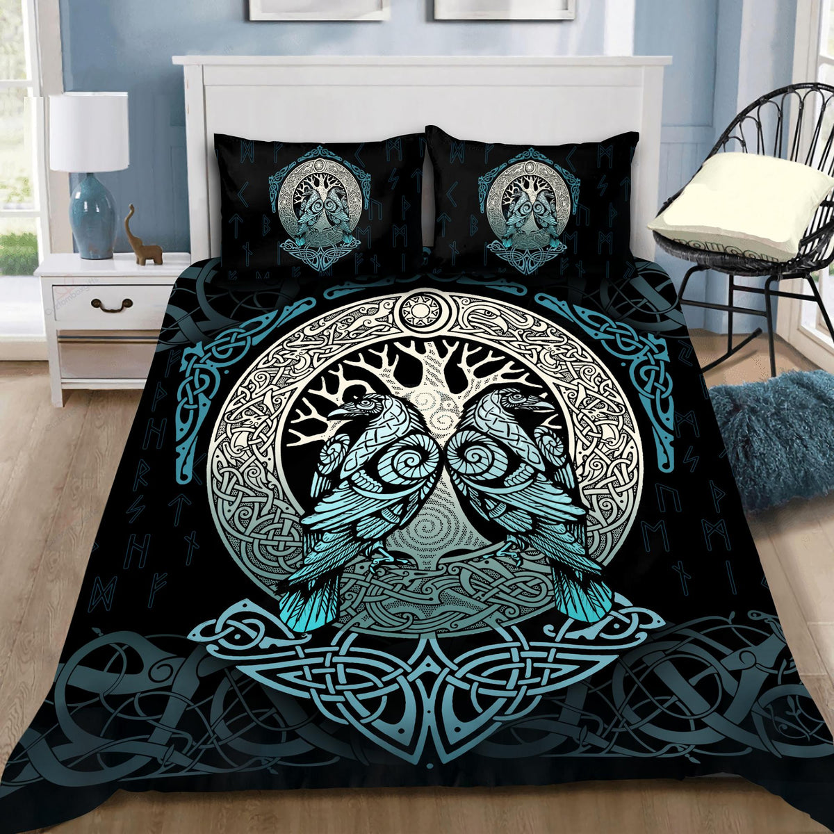 Viking Bedding Set, Yggdrasil Ravens Rune