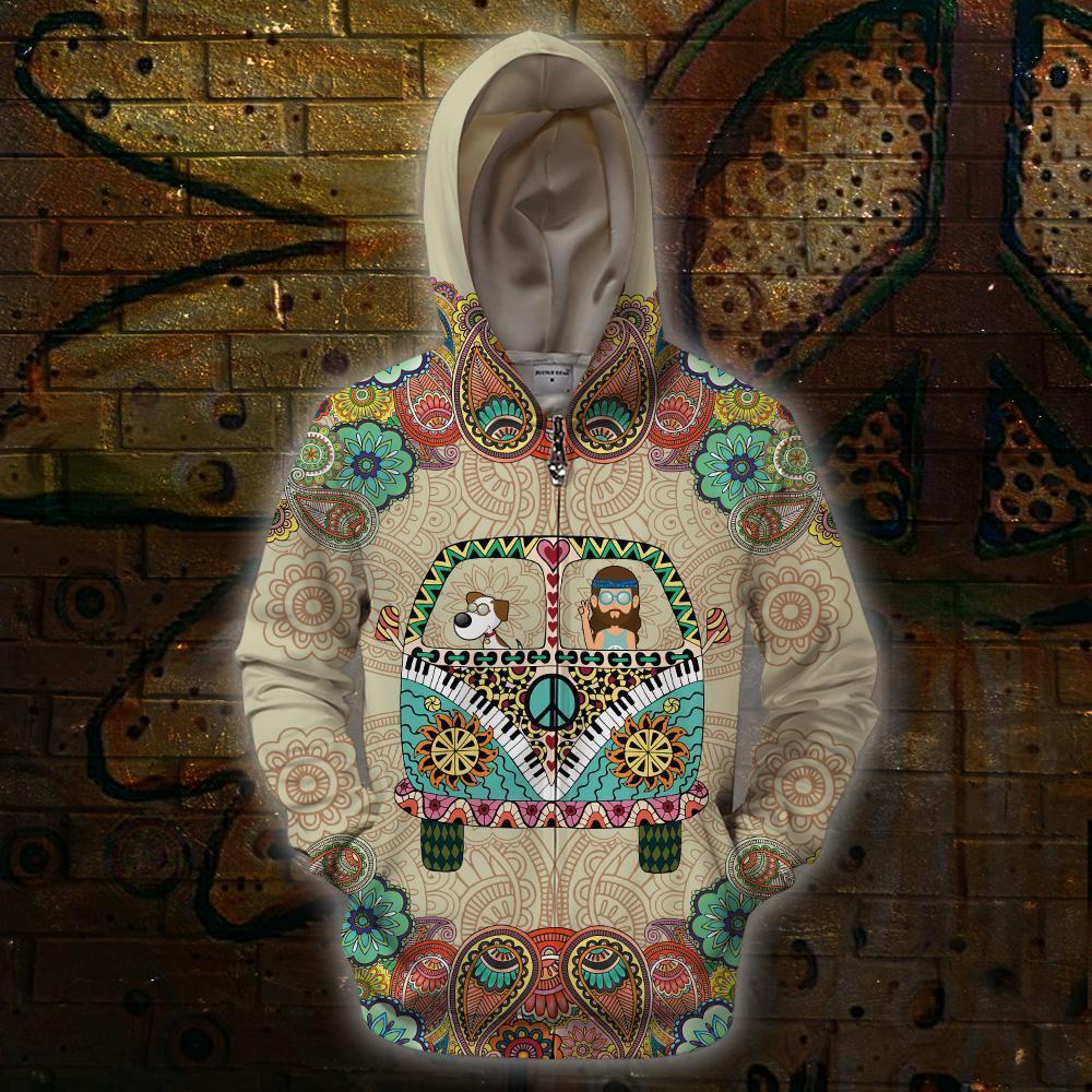 3D All Over Print Dog Hippie Hoodie-Apparel-HD09-Zipped Hoodie-S-Vibe Cosy™
