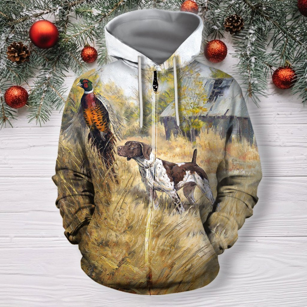3D All Over Print 3 Hunting Dog Pheasant Hoodie-Apparel-Phaethon-Zipped Hoodie-S-Vibe Cosy™