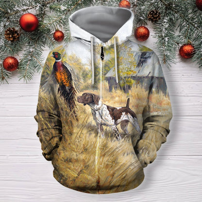 3D All Over Print 3 Hunting Dog Pheasant Hoodie-Apparel-Phaethon-Zipped Hoodie-S-Vibe Cosy™