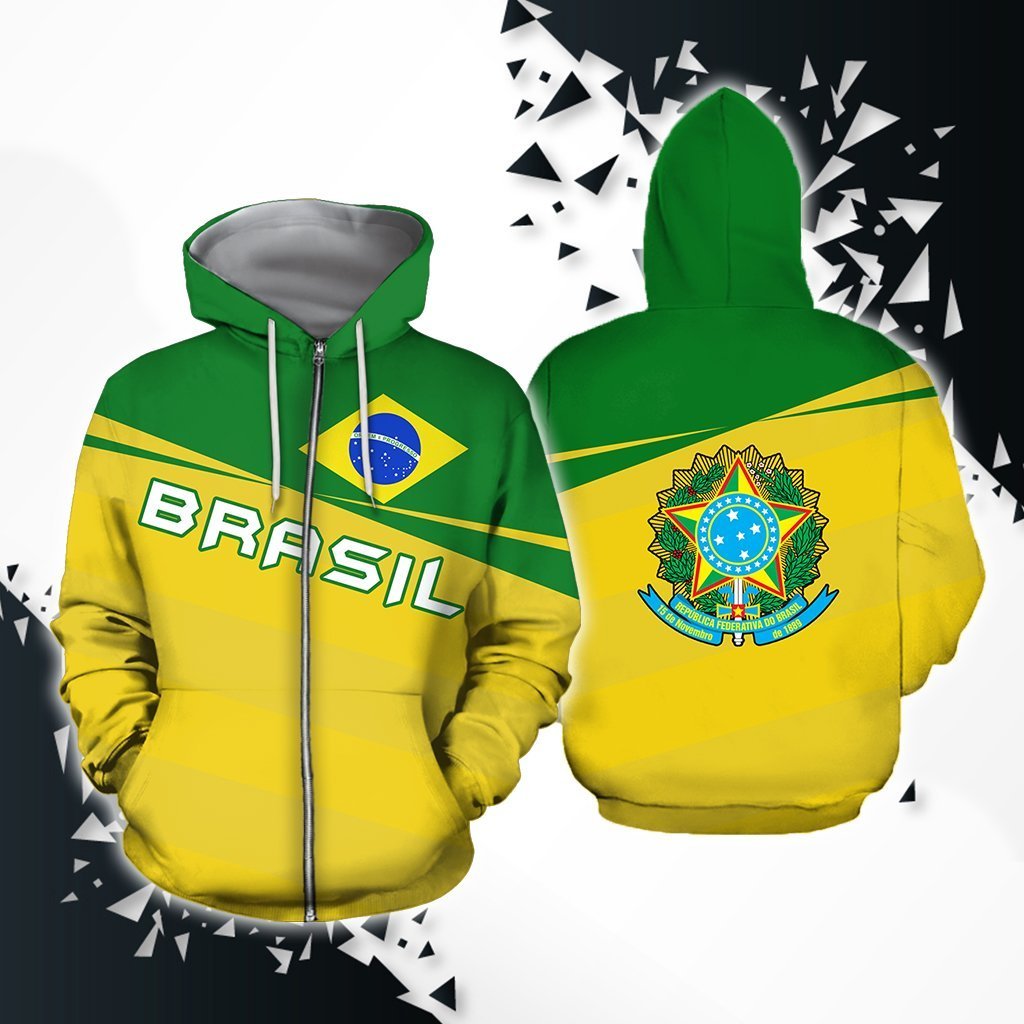 Brasil Coat Of Arms Hoodie - Vivian Style-Apparel-Phaethon-Zipped Hoodie-S-Vibe Cosy™