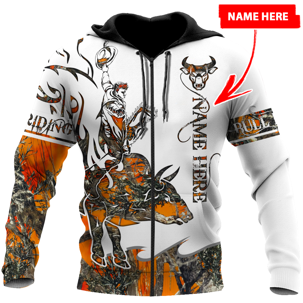 Personalized Name Bull Riding 3D All Over Printed Unisex Shirts Orange Tattoo