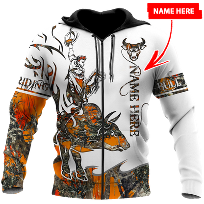 Personalized Name Bull Riding 3D All Over Printed Unisex Shirts Orange Tattoo