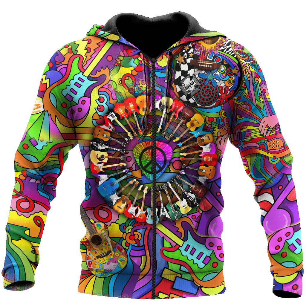 Amazing Guitar Hippie Color Hawaii Shirt ML