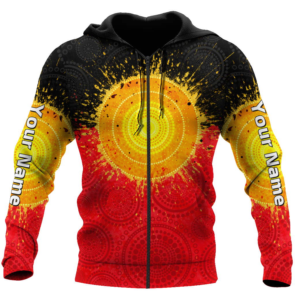 Custom name Aboriginal Flag Indigenous Sun Painting Art 3D design shirts