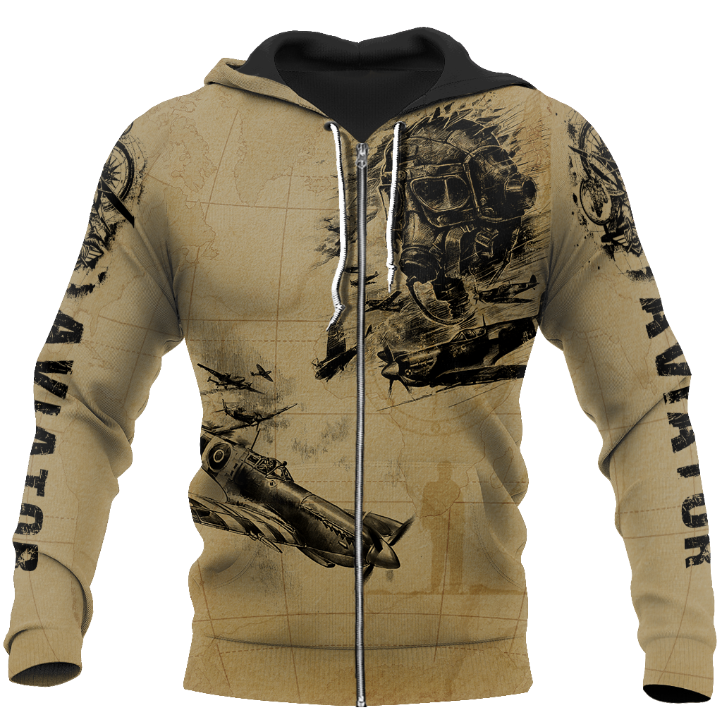 Aviator fly high brave and safe all over printed shirts for men and women JJ030101-Apparel-Huyencass-Zipped Hoodie-S-Vibe Cosy™
