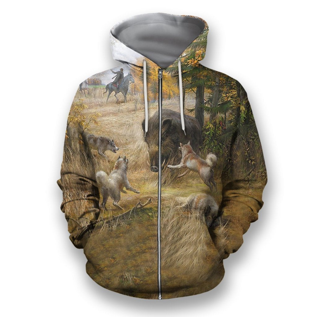 All Over Printed Wild Boar-Apparel-HbArts-Zipped Hoodie-S-Vibe Cosy™