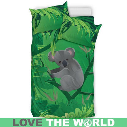 Australia Koala On The Jungle 02 Bedding Set K5-BEDDING SETS-HP Arts-Bedding Set - Black - AUSTRALIA KOALA ON THE JUNGLE BEDDING SET 02 C1-Twin-Vibe Cosy™