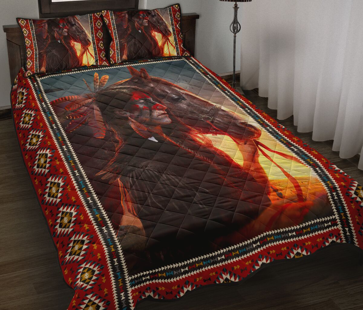 Native American Man And Horse Quilt Bedding Set NTN08102001S-MEI