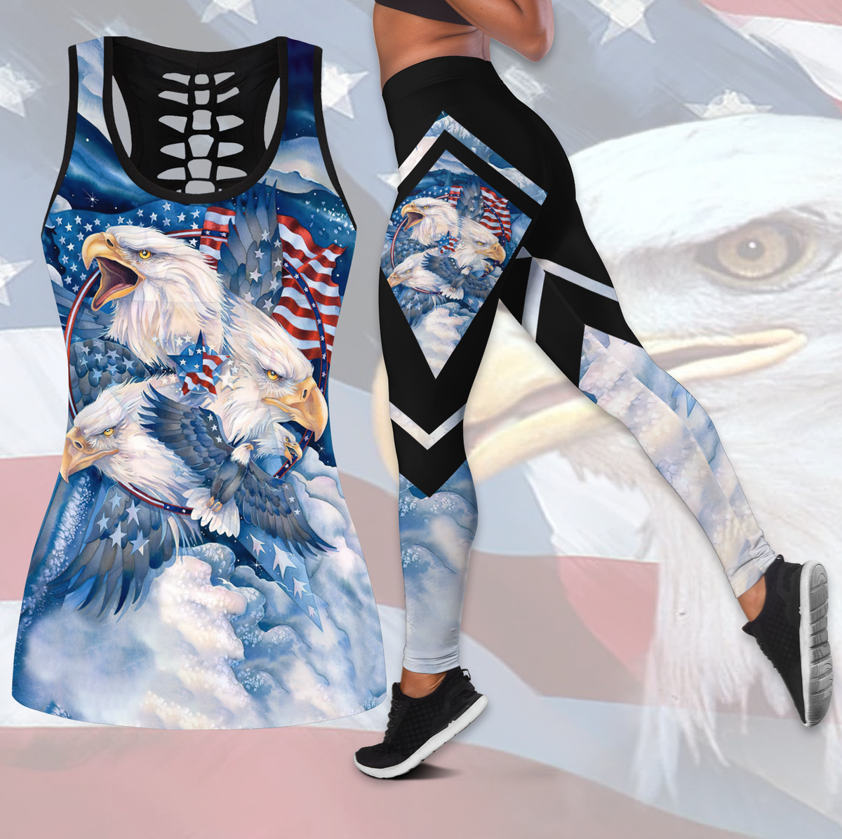 American Pride 3D All Over Printed Legging + Hollow Tank