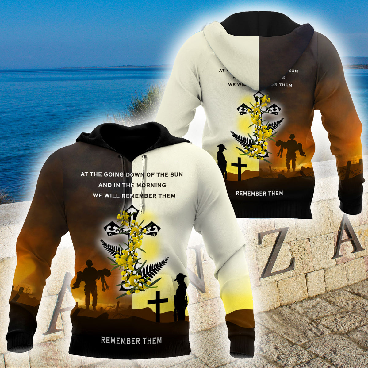 Premium Unisex Hoodie 3D All Over Printed Remember Them Anzac Day Kiwi And Fern ML
