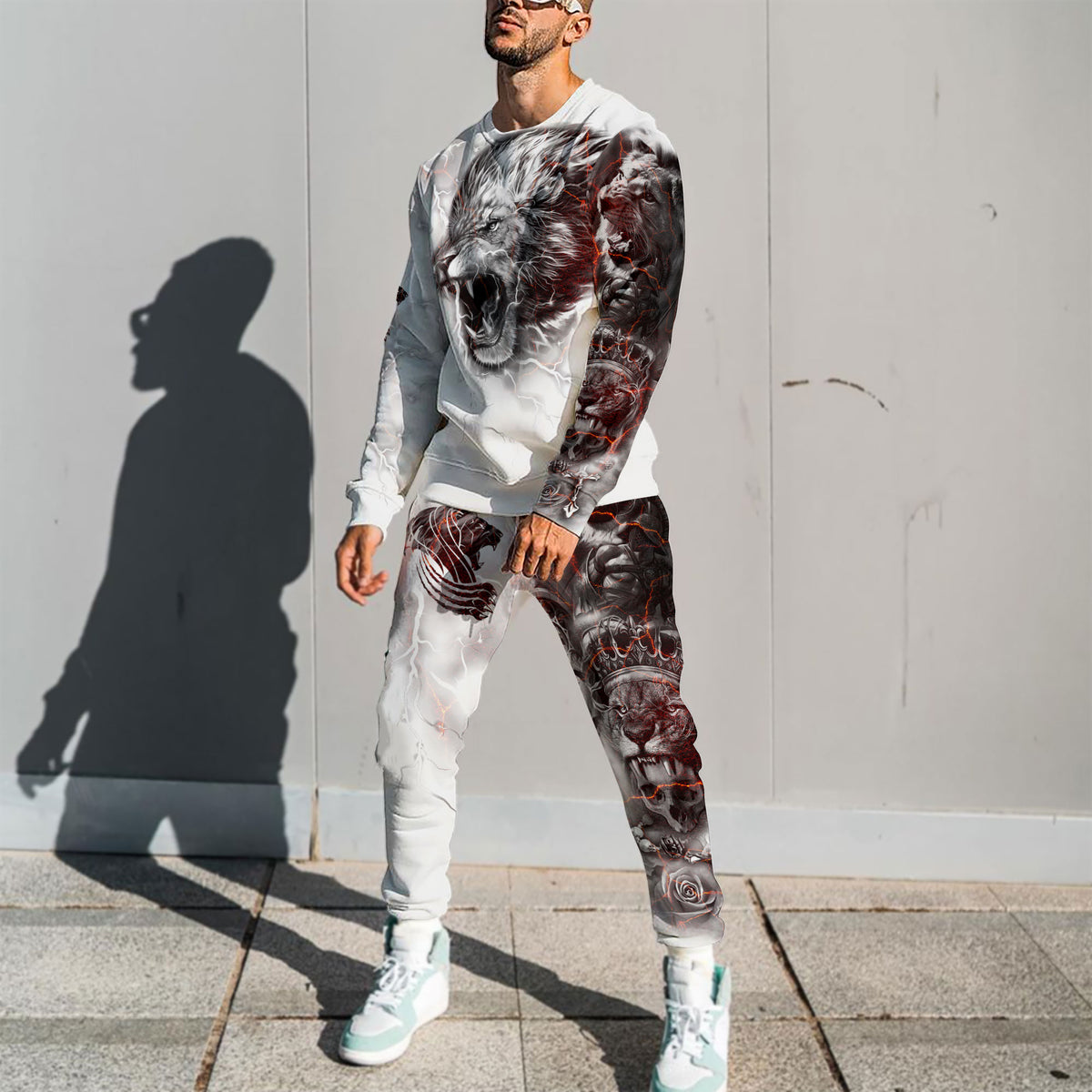 Lion Tattoo Thunder 3D All Over Printed Combo Sweater + Sweatpant