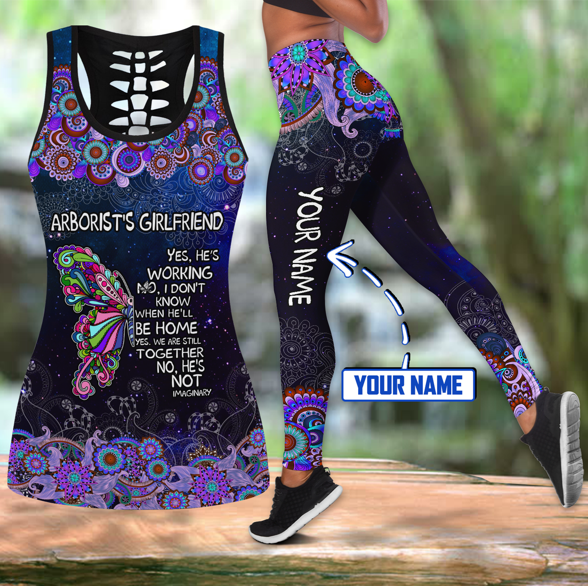 Custom name Arborist's girlfriend purple galaxy legging + hollow tank combo