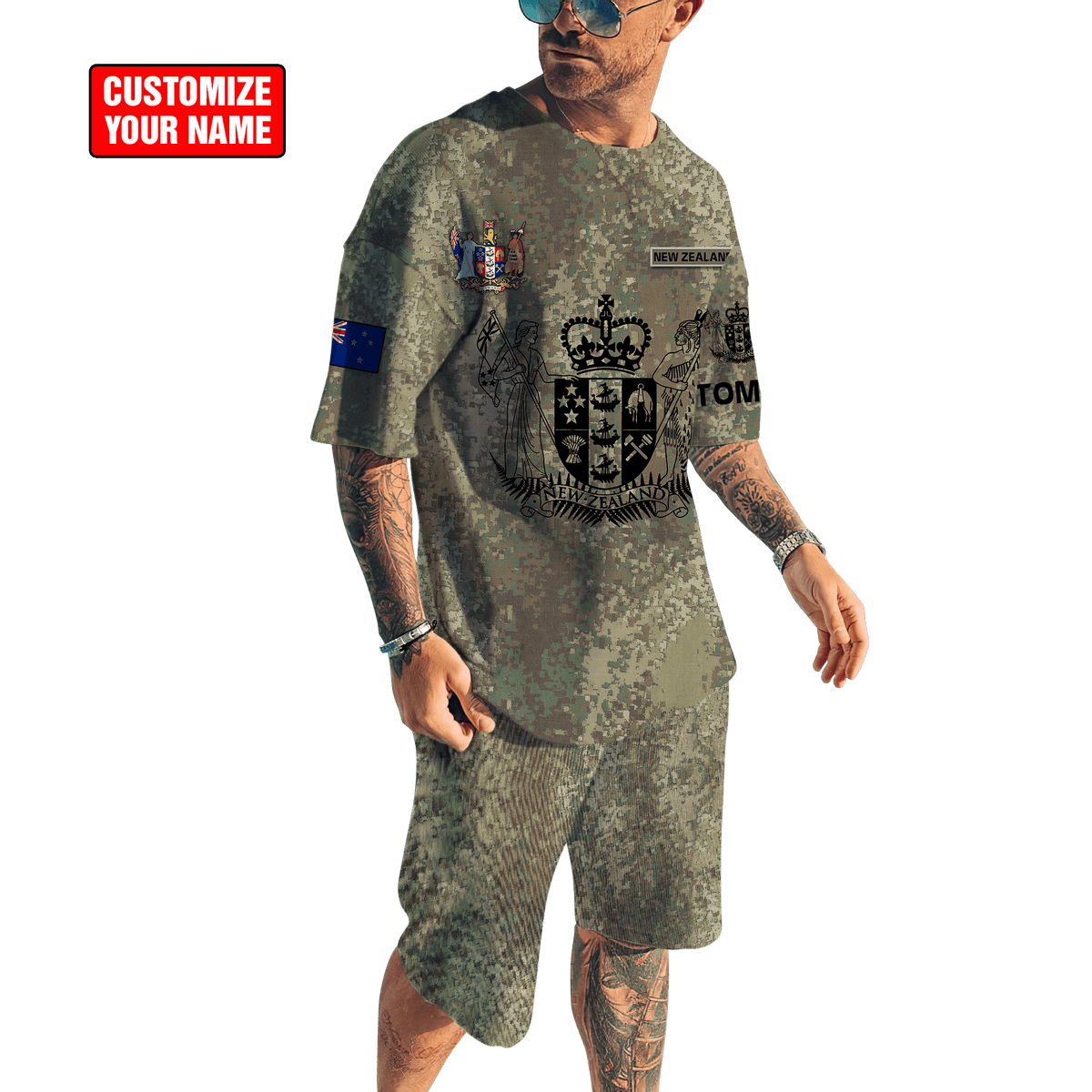 Custom Name New Zealand Aotearoa Coat Of Arm Army 3D All Over Printed Combo T-Shirt BoardShorts