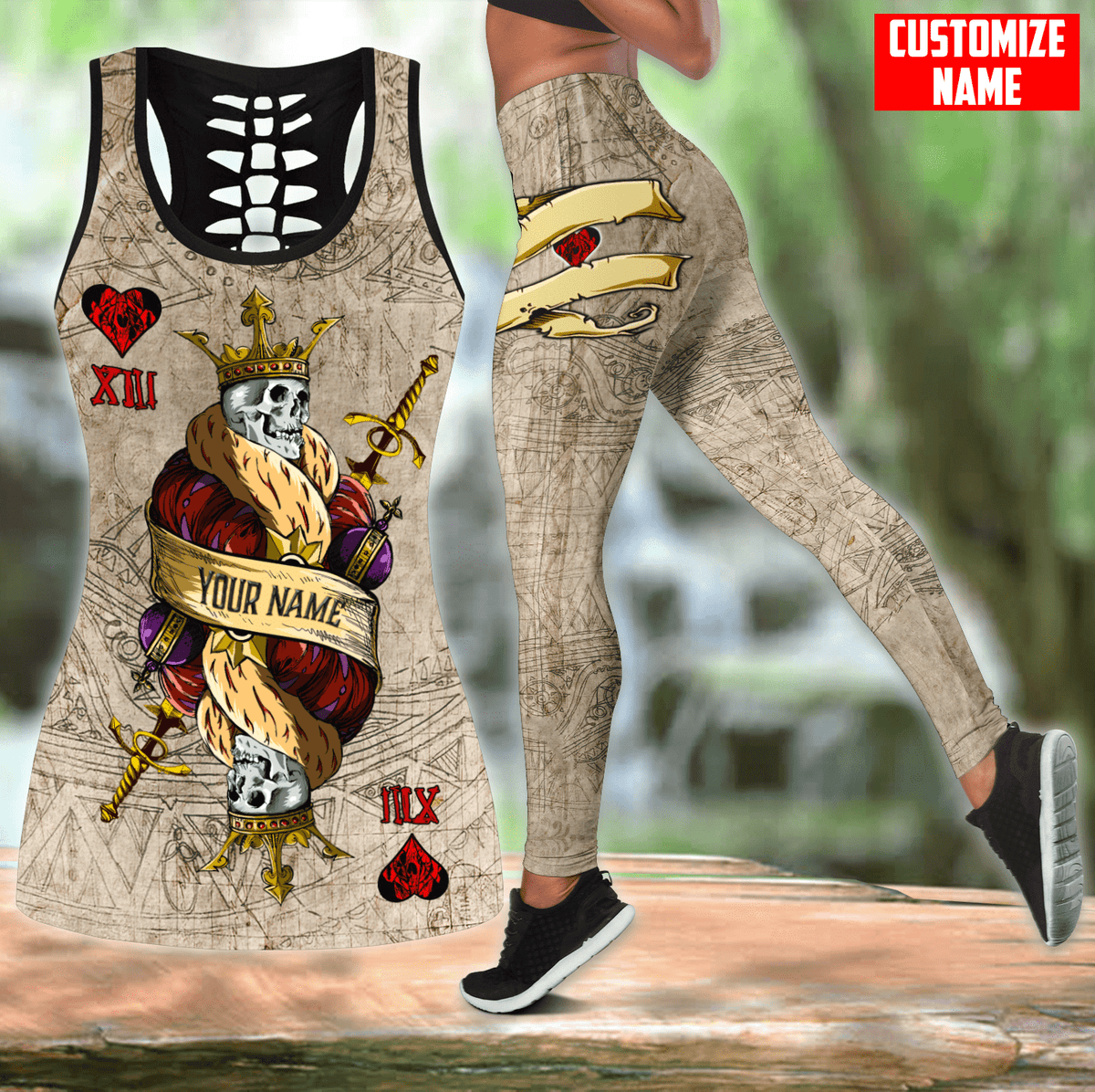 Customize Name Skull Combo Hollow Tank Top And Legging Outfit