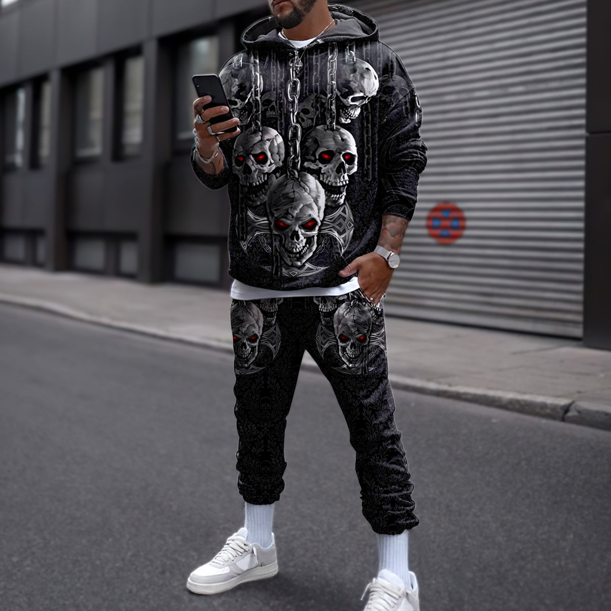Dark Art Skull 3D All Over Printed Combo Hoodie + Sweatpant
