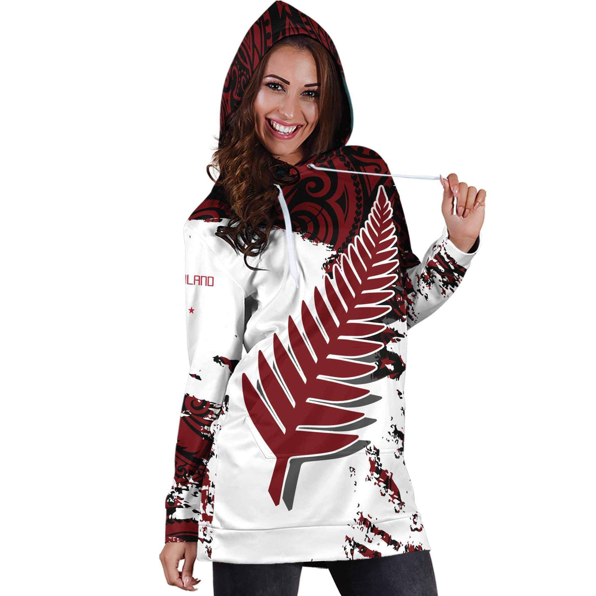 New Zealand Maori Fern Red Edition Hoodie Dress HC-Apparel-Huyencass-Hoodie Dress-S-Vibe Cosy™
