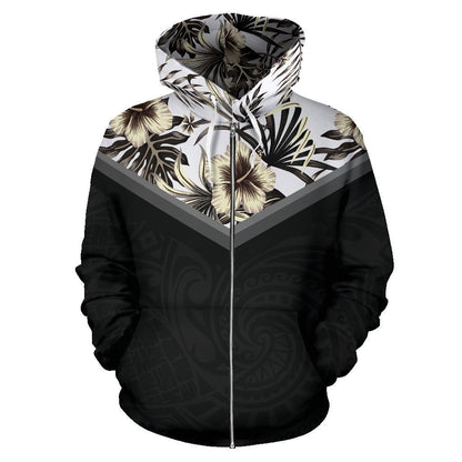 Hawaii Vintage Pattern Hoodie Yellow Old Color Hibiscus - AH - J9-ALL OVER PRINT ZIP HOODIES (P)-Phaethon-Zip-Up Hoodie-S-Vibe Cosy™