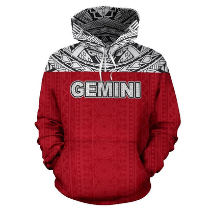 Gemini Zodiac - Poly All Over Hoodie Red Version NTH140823-Apparel-NTH-Hoodie-S-Vibe Cosy™