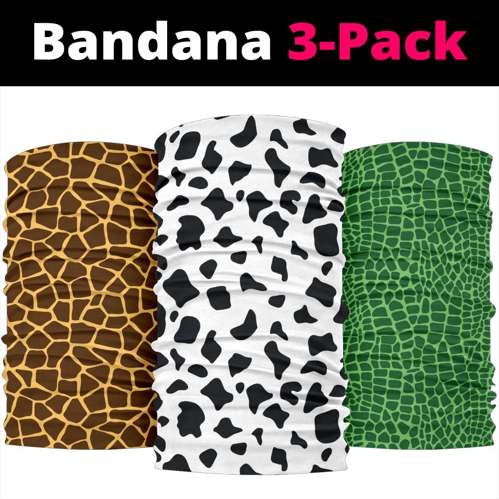 Animal Print Pop Art (Cow, Croc, Giraffe) - Bandana 3 Pack-Amaze Style™-Animal Print Pop Art (Cow, Croc, Giraffe) - Bandana 3 Pack-Vibe Cosy™