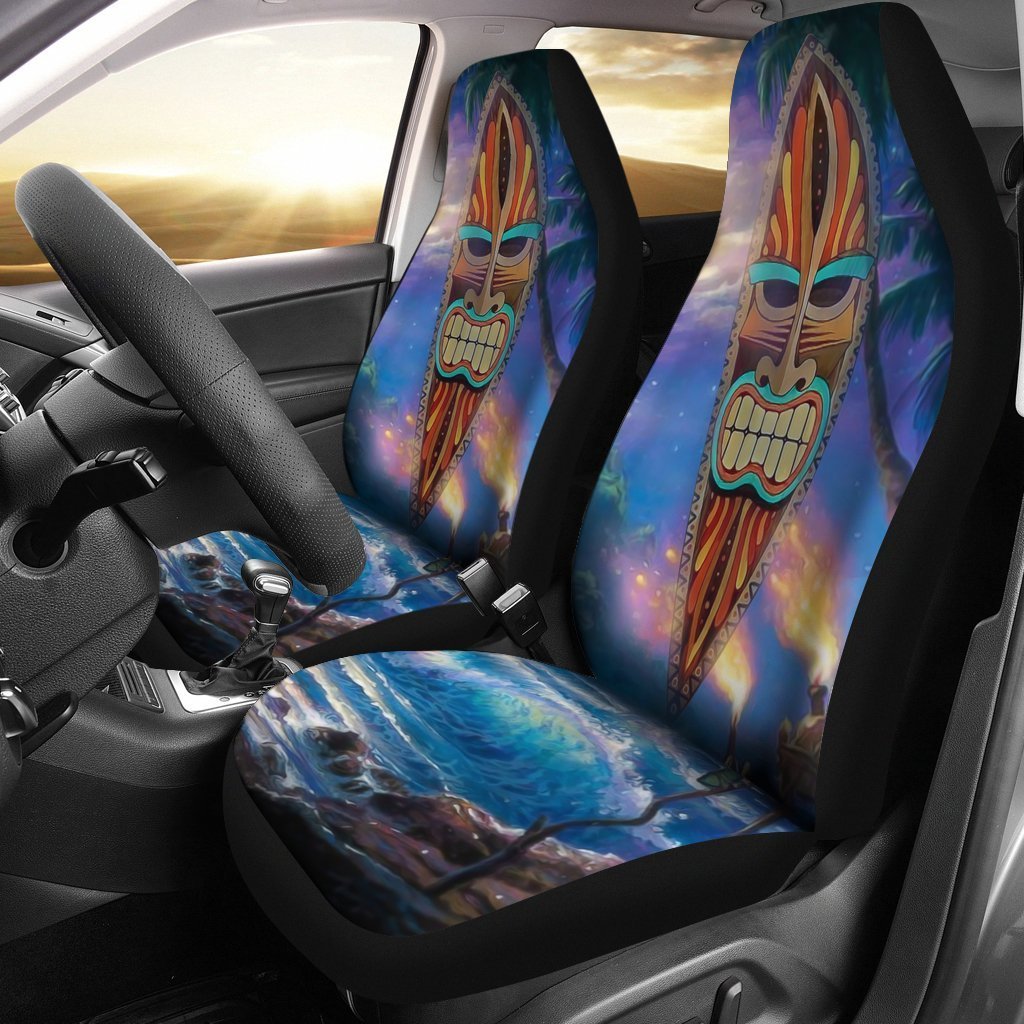 Tiki Night Background Car Seat Covers - AH - TH3-CAR SEAT COVERS-Alohawaii-Car Seat Covers-Universal Fit-White-Vibe Cosy™