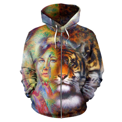 Donna Tigre Zip-Amaze Style™-Men's Zip-Up HoodieDonna Tigre Zip-S-Vibe Cosy™