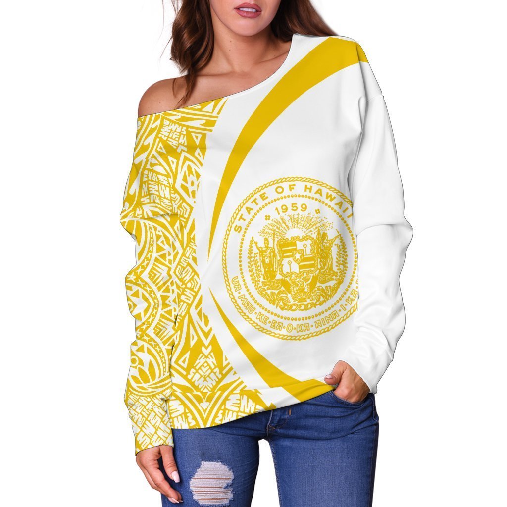 Hawaii Polynesian Women's Off Shoulder Sweater 03 - J4-WOMENS OFF SHOULDER SWEATERS-Phaethon-Women's Off Shoulder Sweater-2XS-White-Vibe Cosy™