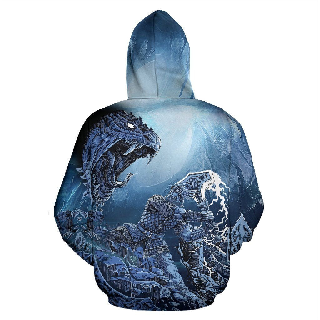 Viking Thor Vs Midgard Serpent All-Over Hoodie A7-ALL OVER PRINT HOODIES (P)-HP Arts-Men's Hoodie - .-S-Blue-Vibe Cosy™
