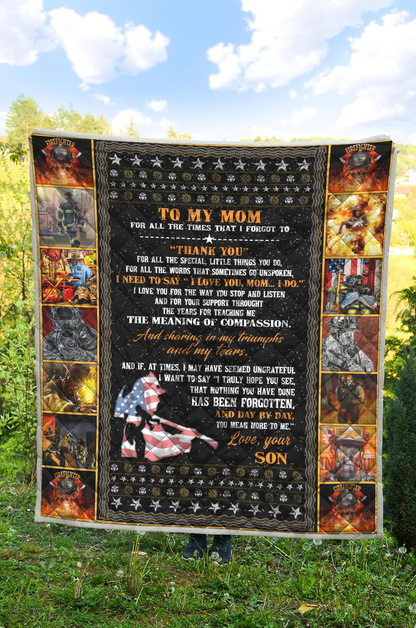 Love Mom Firefighter Son Quilt JJW03092001