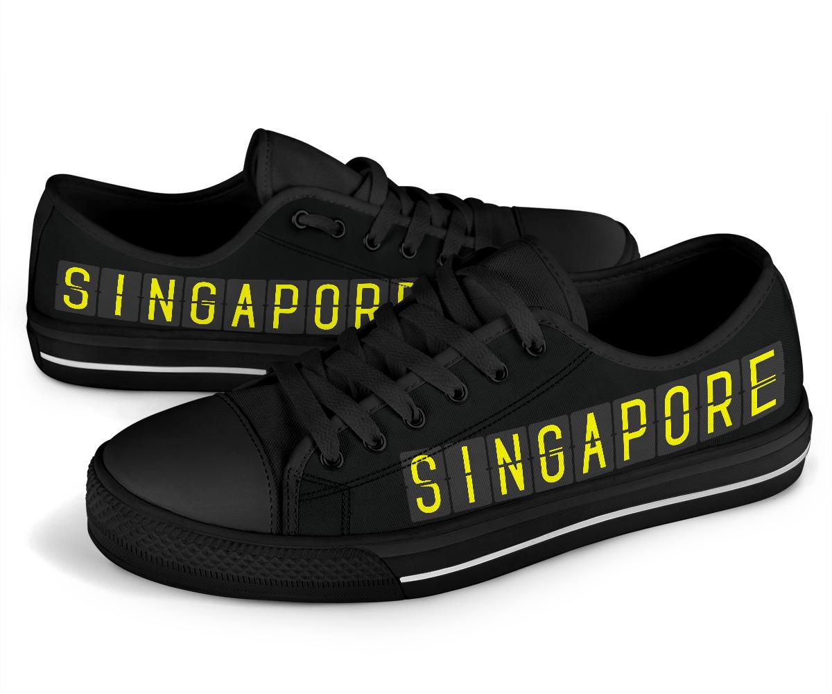 Airport Destinations SINGAPORE (Black) - Low Top Canvas Shoes-Amaze Style™-Womens Low Top - Airport Destinations SINGAPORE (Black) - Low Top Canvas Shoes-US5.5 (EU36)-Vibe Cosy™
