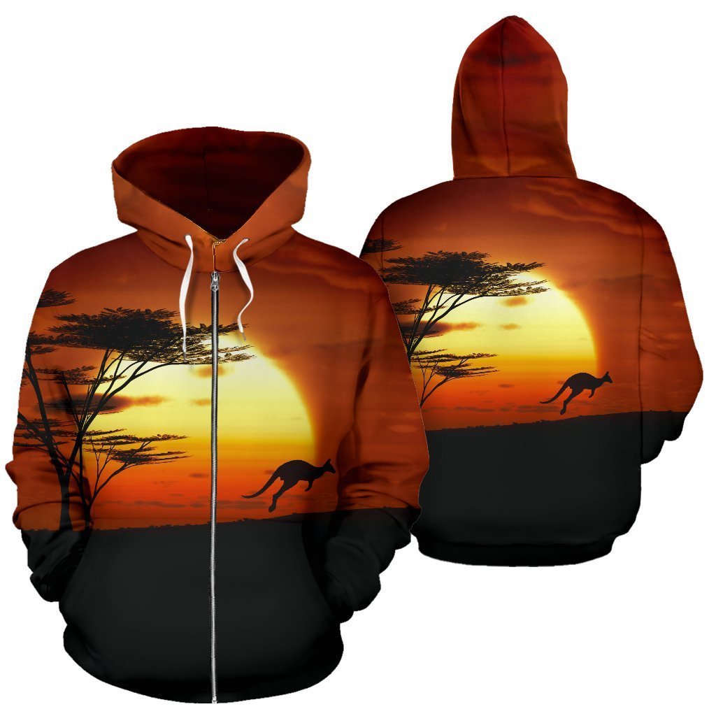 Australia All Over Hoodie Kangaroo Sunset - NNK1435-Apparel-NNK-Zip-up Hoodie-S-Vibe Cosy™