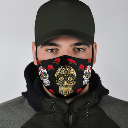 Sugar Skull Gold-Amaze Style™-Face Mask - Sugar Skull Gold-Adult Mask + 2 FREE Filters (Age 13+)-Vibe Cosy™