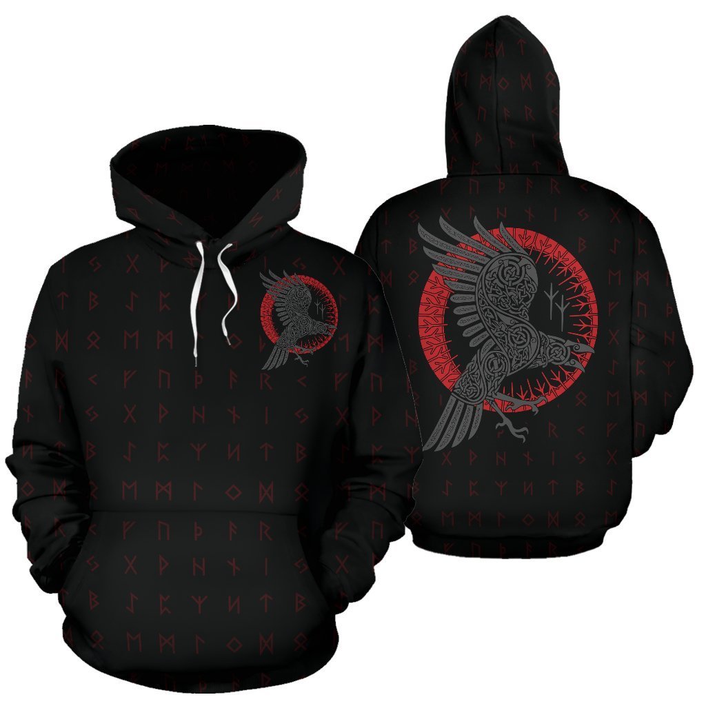 Viking Odin Raven Old Runes Style Hoodie-ALL OVER PRINT HOODIES-HP Arts-Hoodie-S-Vibe Cosy™