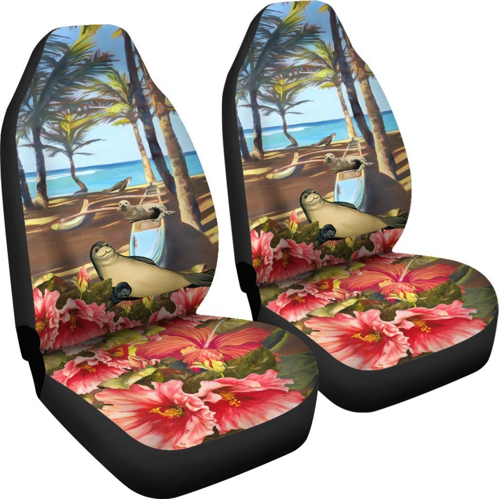 Hawaii Hibiscus Monk Seal Car Seat Covers - AH-CAR SEAT COVERS-Alohawaii-Car Seat Covers-Universal Fit-White-Vibe Cosy™