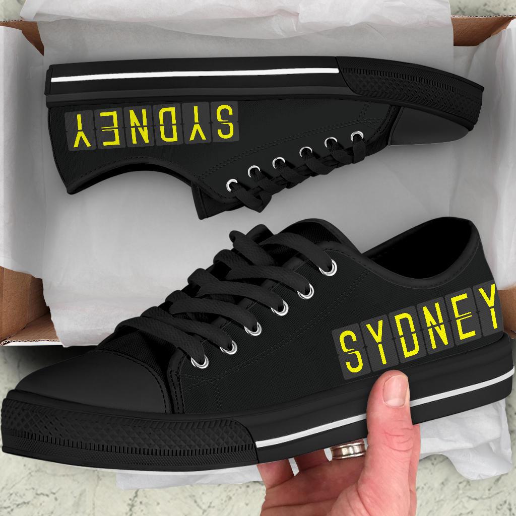 Airport Destinations SYDNEY to LONDON (Black) - Low Top Canvas Shoes-Amaze Style™-placeholder-placeholder-Vibe Cosy™