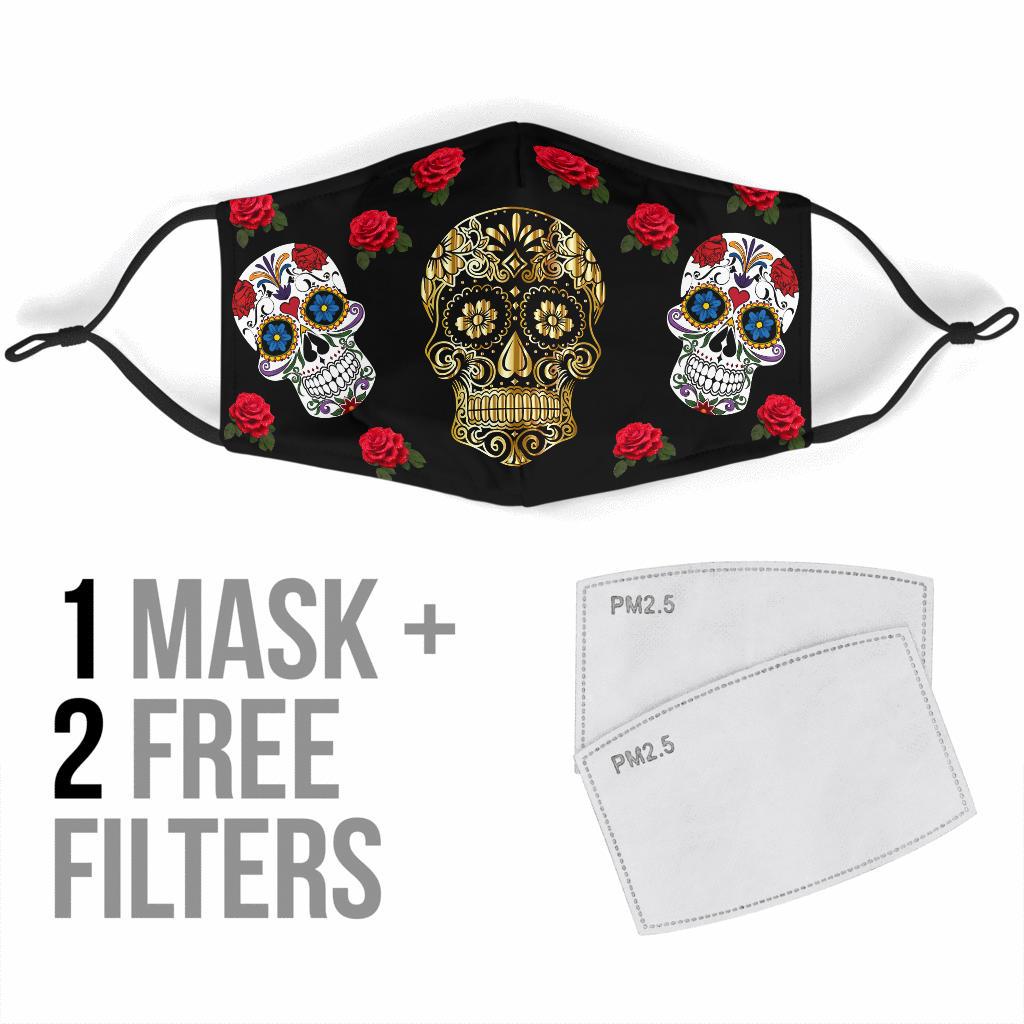 Sugar Skull Gold-Amaze Style™-Face Mask - Sugar Skull Gold-Adult Mask + 2 FREE Filters (Age 13+)-Vibe Cosy™
