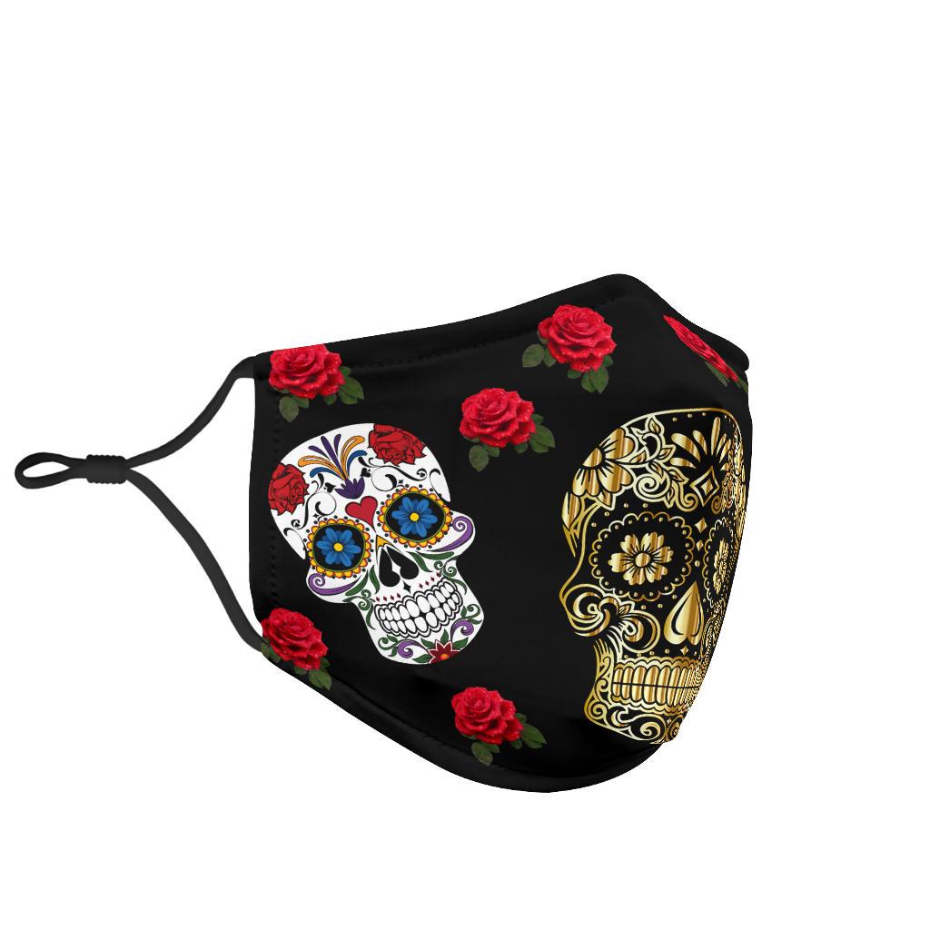Sugar Skull Gold-Amaze Style™-Face Mask - Sugar Skull Gold-Adult Mask + 2 FREE Filters (Age 13+)-Vibe Cosy™