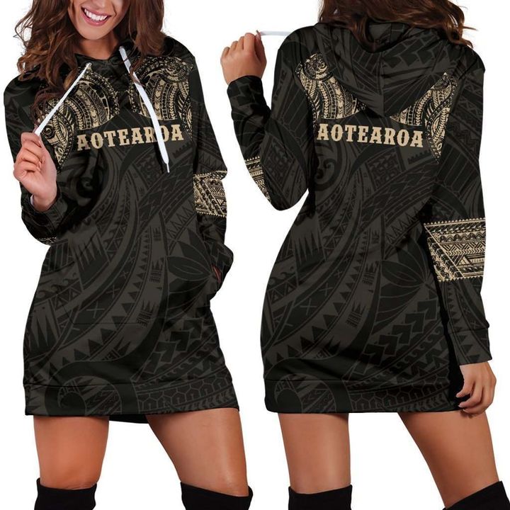 Aotearoa maori tattoo 3D hoodie dress HG62004-Apparel-HG-Hoodie Dress-XS-Vibe Cosy™