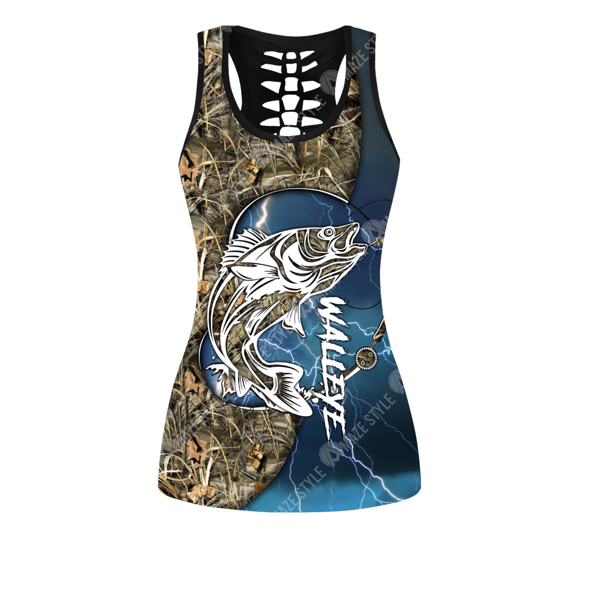 Walleye fishing gear blue Tattoo camo Combo Legging + Tank TR240301-Apparel-Huyencass-No Legging-S-Vibe Cosy™