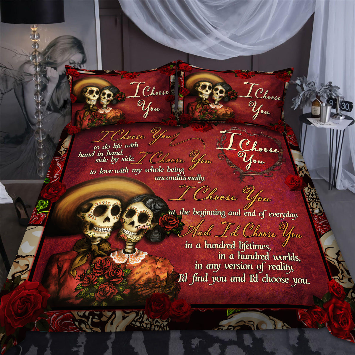 Sugar Skull Couple-I Choose You Love Gift Bedding Set Pi11082003