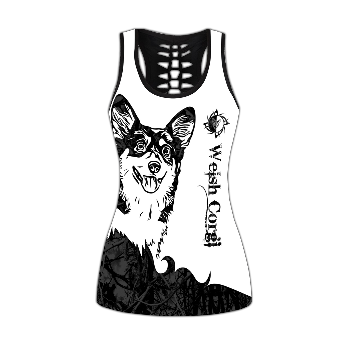Welsh Corgi black tattoos legging + hollow tank combo DD09172001S