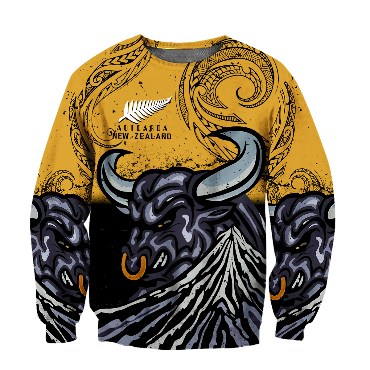 New zealand taranaki maori bull 3d all over printed shirt and short for man and women-Apparel-PL8386-Sweatshirt-S-Vibe Cosy™
